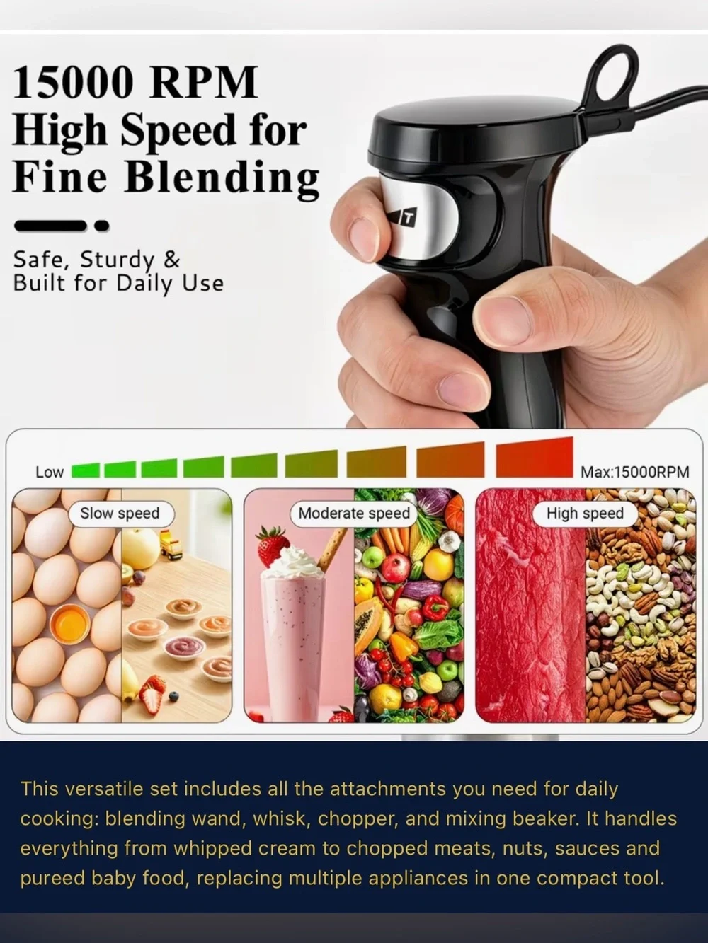 Black & Silver Immersion Hand Mixer with Attachments